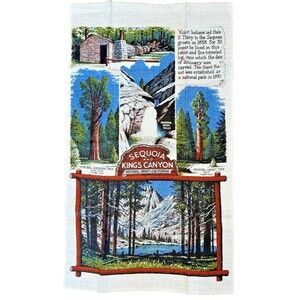 Vintage KayDee Linen Tea Towel Sequoia Nat Park CA Handprint Vintage Souvenir
